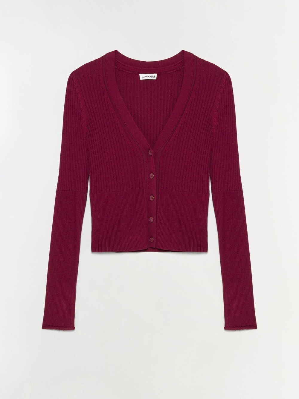 Song of Style Ribbed Button V-Neck Cardigan - Burgundy